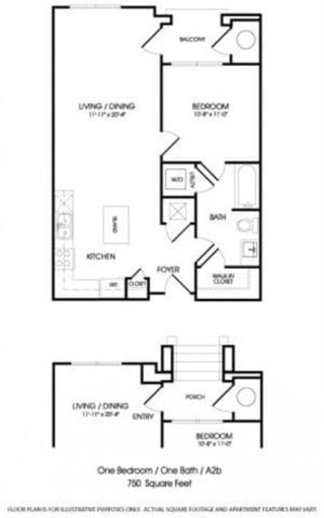 Rendering of the The Dylan floor plan with 1 bedroom[s] and 1 bathroom[s] at The Manhattan by Windsor