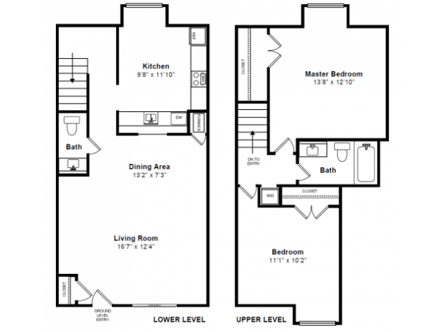 Rendering of the The Exeter floor plan with 2 bedroom[s] and 1.5 bathroom[s] at Windsor Village at Waltham