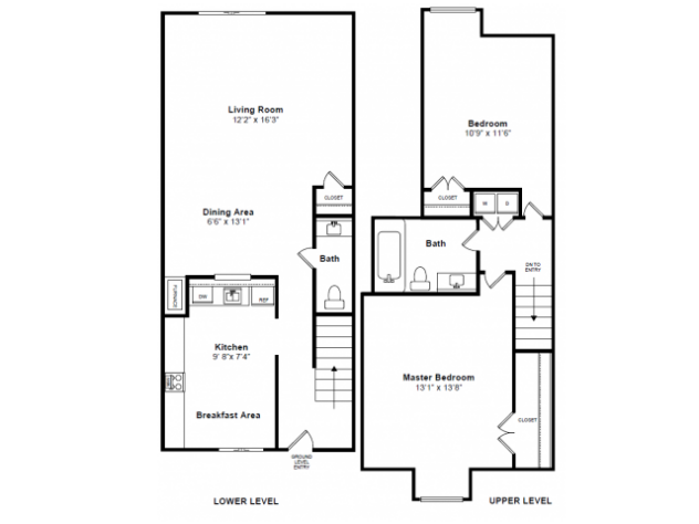 Rendering of the The Faneuil floor plan with 2 bedroom[s] and 1.5 bathroom[s] at Windsor Village at Waltham