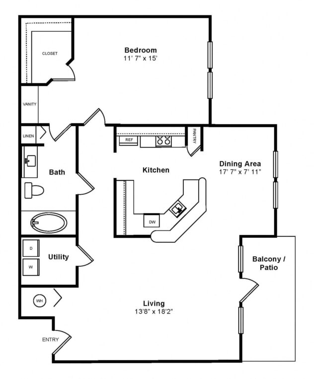 Rendering of the The Florencia floor plan with 1 bedroom[s] and 1 bathroom[s] at Windsor at Miramar