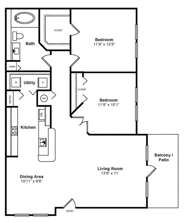 Rendering of the The Milano floor plan with 2 bedroom[s] and 1 bathroom[s] at Windsor at Miramar