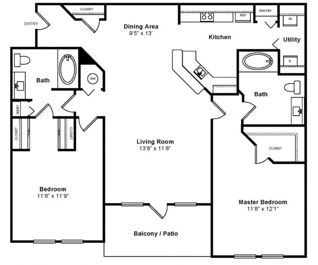 Rendering of the The Napoli floor plan with 2 bedroom[s] and 2 bathroom[s] at Windsor at Miramar