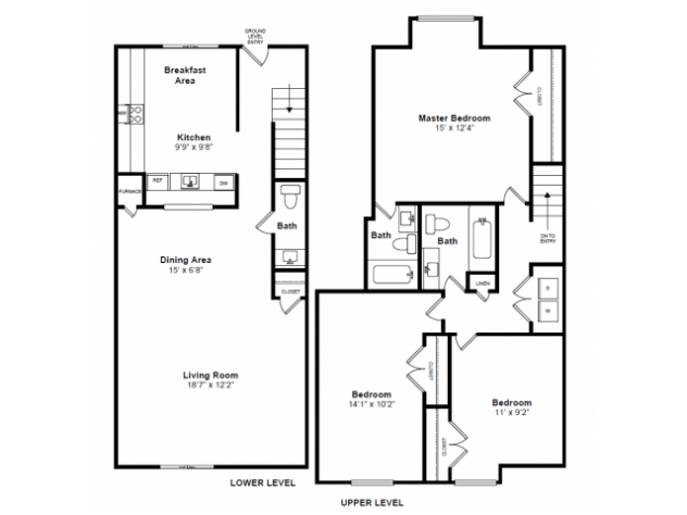 Rendering of the The Newbury floor plan with 3 bedroom[s] and 2.5 bathroom[s] at Windsor Village at Waltham