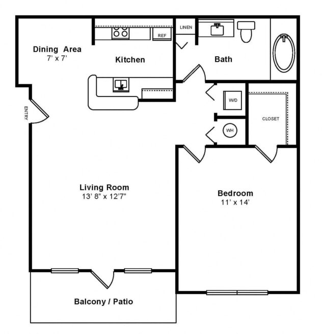 Rendering of the The Palermo floor plan with 1 bedroom[s] and 1 bathroom[s] at Windsor at Miramar