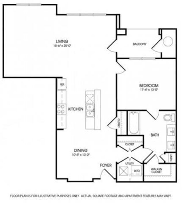 Rendering of the The Paramount floor plan with 1 bedroom[s] and 1 bathroom[s] at The Manhattan by Windsor