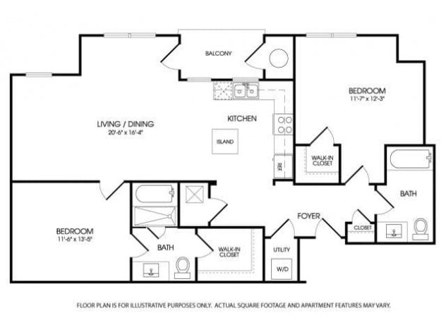 Rendering of the The Royalton floor plan with 2 bedroom[s] and 2 bathroom[s] at The Manhattan by Windsor