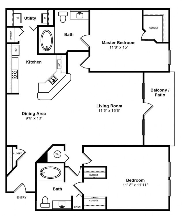 Rendering of the The Siena floor plan with 2 bedroom[s] and 2 bathroom[s] at Windsor at Miramar