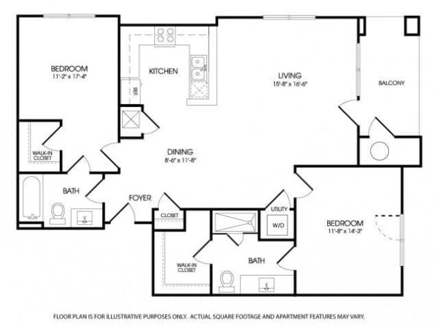 Rendering of the The Union floor plan with 2 bedroom[s] and 2 bathroom[s] at The Manhattan by Windsor