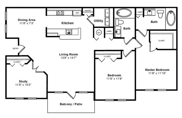 Rendering of the The Venicia floor plan with 3 bedroom[s] and 2 bathroom[s] at Windsor at Miramar