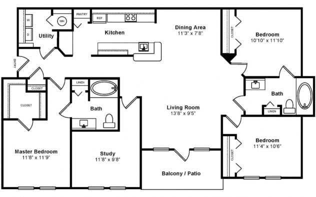 Rendering of the The Verona floor plan with 3 bedroom[s] and 2 bathroom[s] at Windsor at Miramar