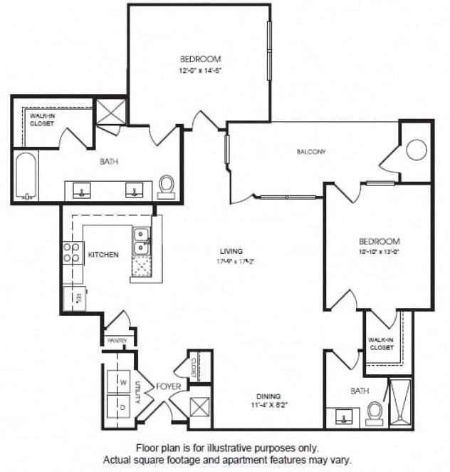 Rendering of the The Windsor floor plan with 2 bedroom[s] and 2 bathroom[s] at The Manhattan by Windsor