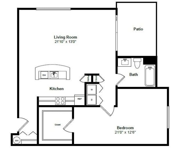 Rendering of the Turks & Caicos floor plan with 1 bedroom[s] and 1 bathroom[s] at Tera Apartments