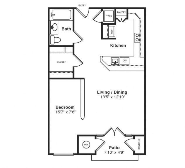 Rendering of the Venezia floor plan with a Studio bedroom and 1 bathroom[s] at Windsor at Midtown