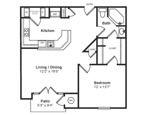 Rendering of the Verona floor plan with 1 bedroom[s] and 1 bathroom[s] at Windsor at Midtown