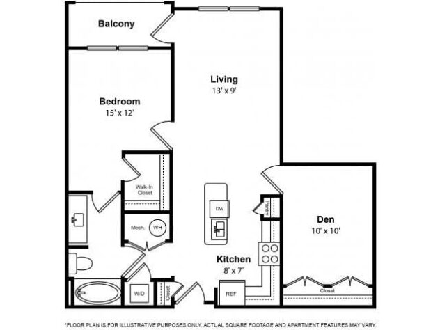 Rendering of the Walwick - One Bedroom w-Office floor plan with 1 bedroom[s] and 1 bathroom[s] at The Ridgewood by Windsor