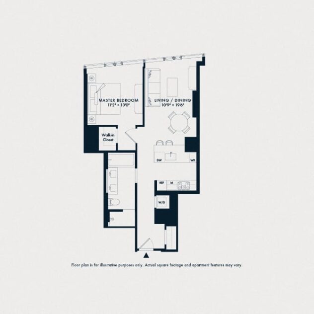 Rendering of the Waterline 1: A3 floor plan with 1 bedroom[s] and 1 bathroom[s] at Waterline Square