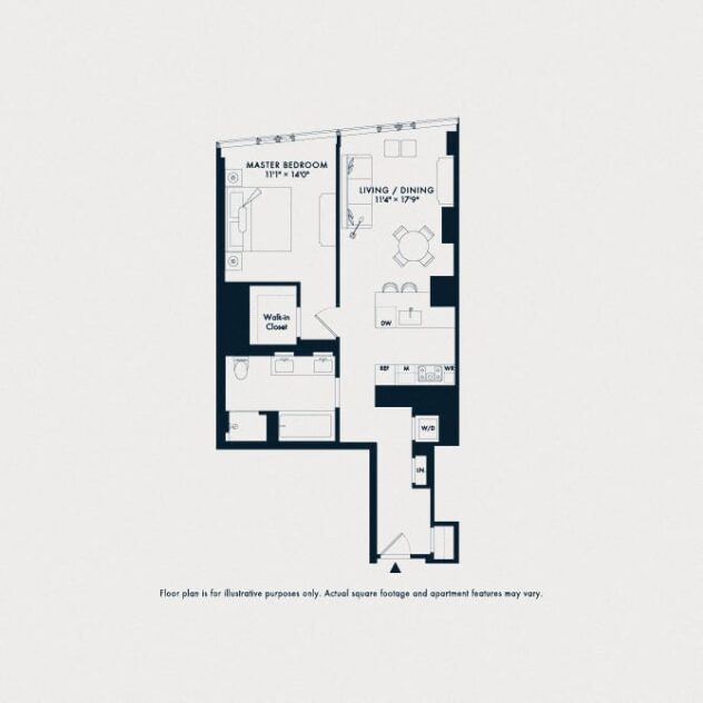 Rendering of the Waterline 1: A4 floor plan with 1 bedroom[s] and 1 bathroom[s] at Waterline Square