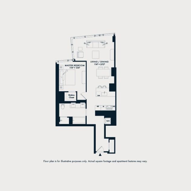 Rendering of the Waterline 1: A4b floor plan with 1 bedroom[s] and 1 bathroom[s] at Waterline Square