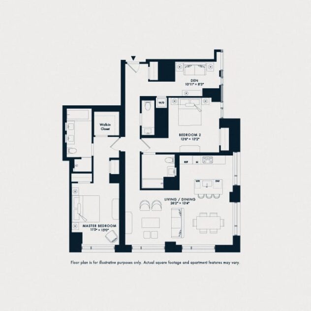 Rendering of the Waterline 1: B8 floor plan with 2 bedroom[s] and 2.5 bathroom[s] at Waterline Square