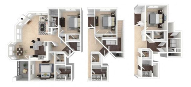 Rendering of the Westhope floor plan with 2 bedroom[s] and 2 bathroom[s] at Windsor Meridian