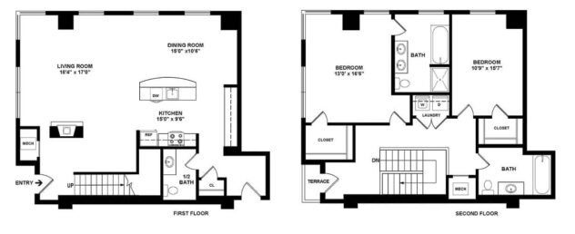 Rendering of the Whitney floor plan with 2 bedroom[s] and 2.5 bathroom[s] at The Manhattan by Windsor