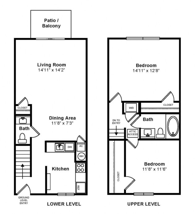 Rendering of the Whitney floor plan with 2 bedroom[s] and 1.5 bathroom[s] at Windsor Ridge at Westborough