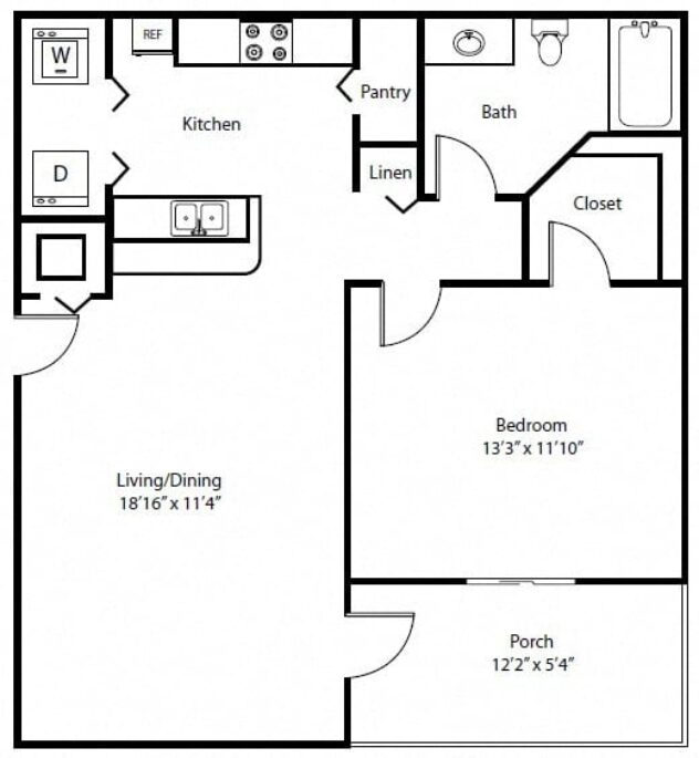 Rendering of the A1 floor plan with 1 bedroom[s] and 1 bathroom[s] at The Winston by Windsor