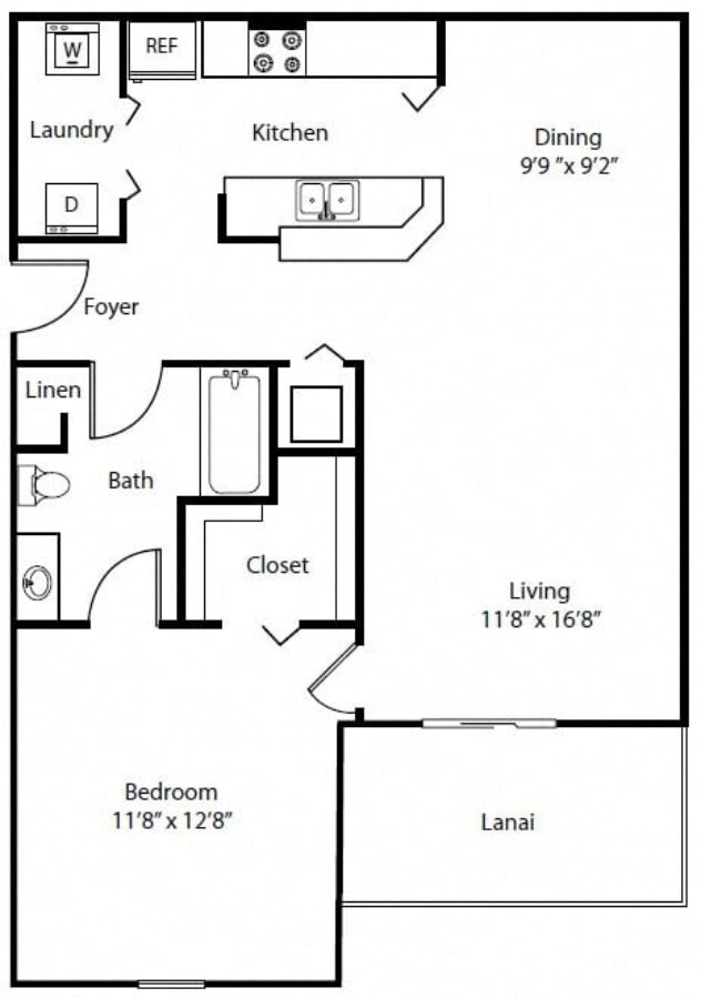 Rendering of the A3 floor plan with 1 bedroom[s] and 1 bathroom[s] at The Winston by Windsor