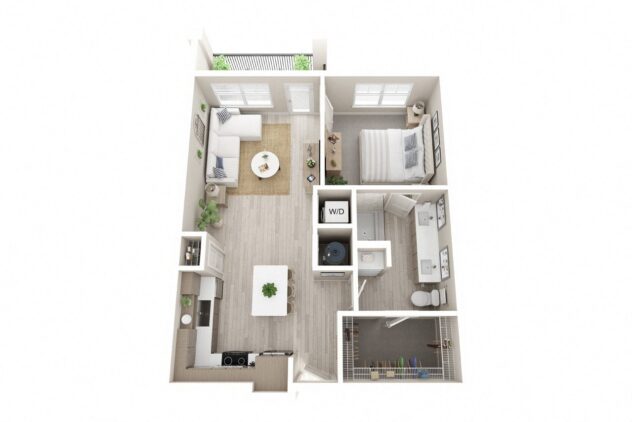 Rendering of the A1 floor plan with 1 bedroom[s] and 1 bathroom[s] at Windsor Clearwater