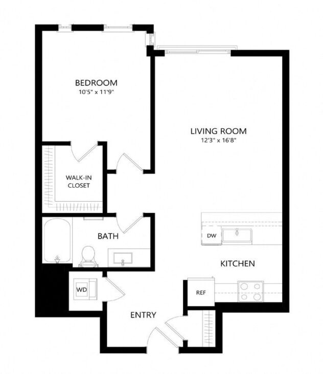 Rendering of the A11 floor plan with 1 bedroom[s] and 1 bathroom[s] at Windsor Queen Anne