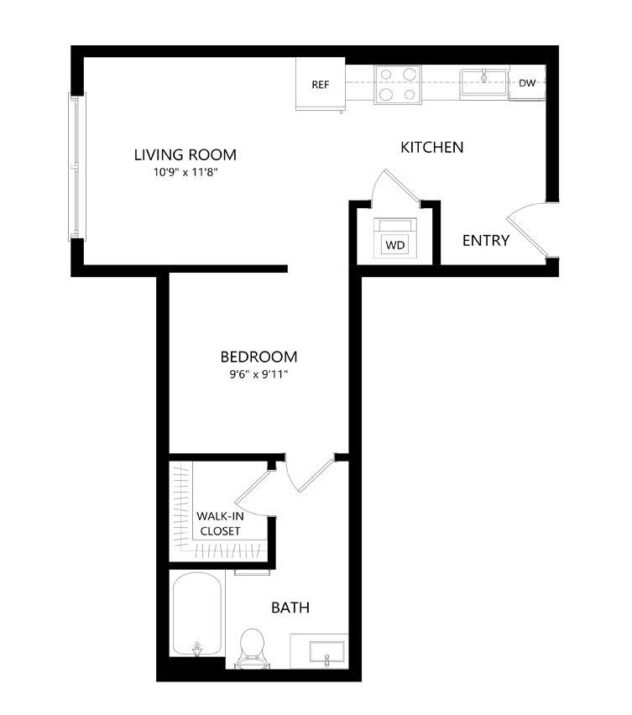 Rendering of the A3 floor plan with 1 bedroom[s] and 1 bathroom[s] at Windsor Queen Anne