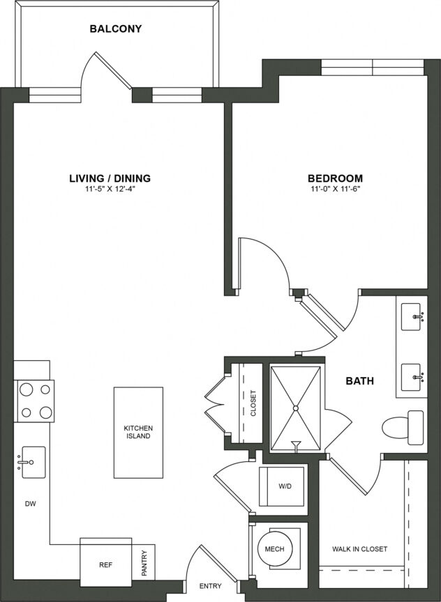 Rendering of the A3 floor plan with 1 bedroom[s] and 1 bathroom[s] at High Street