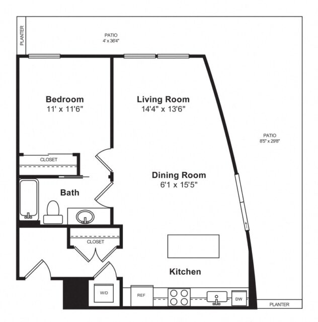 Rendering of the A30 1Bed1 floor plan with 1 bedroom[s] and 1 bathroom[s] at Cirrus