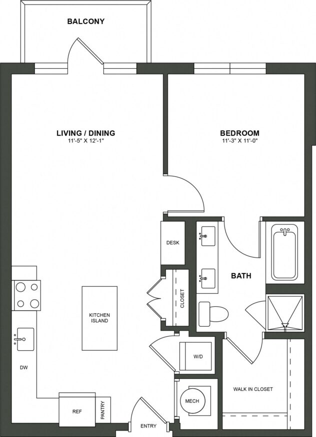 Rendering of the A4 floor plan with 1 bedroom[s] and 1 bathroom[s] at High Street