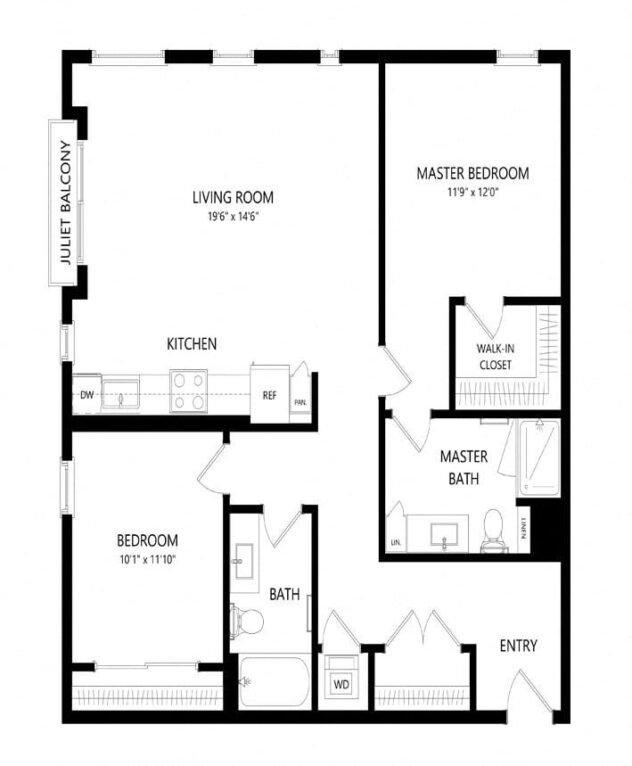 Rendering of the B10 floor plan with 2 bedroom[s] and 2 bathroom[s] at Windsor Queen Anne