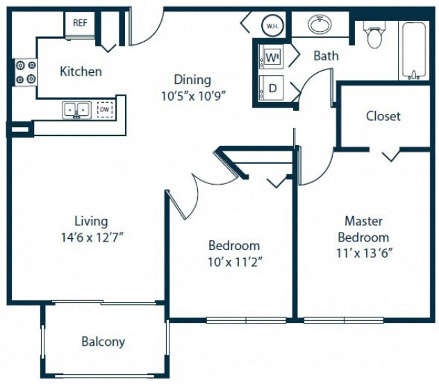 Rendering of the B2 floor plan with 2 bedroom[s] and 1 bathroom[s] at Windsor Coconut Creek