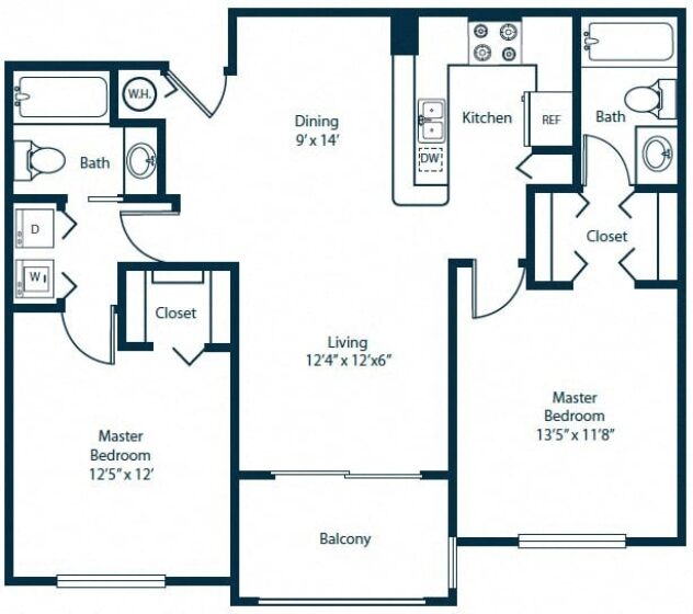 Rendering of the B4 floor plan with 2 bedroom[s] and 2 bathroom[s] at Windsor Coconut Creek