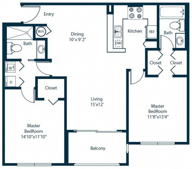 Rendering of the B5 floor plan with 2 bedroom[s] and 2 bathroom[s] at Windsor Coconut Creek