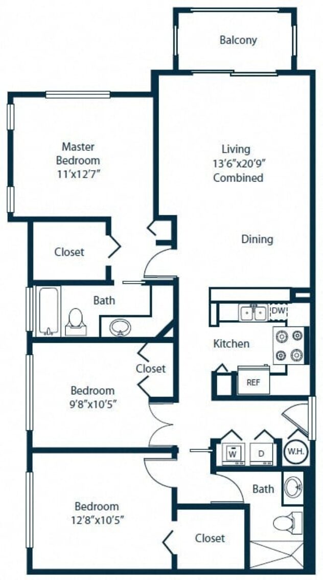 Rendering of the C2 floor plan with 3 bedroom[s] and 2 bathroom[s] at Windsor Coconut Creek