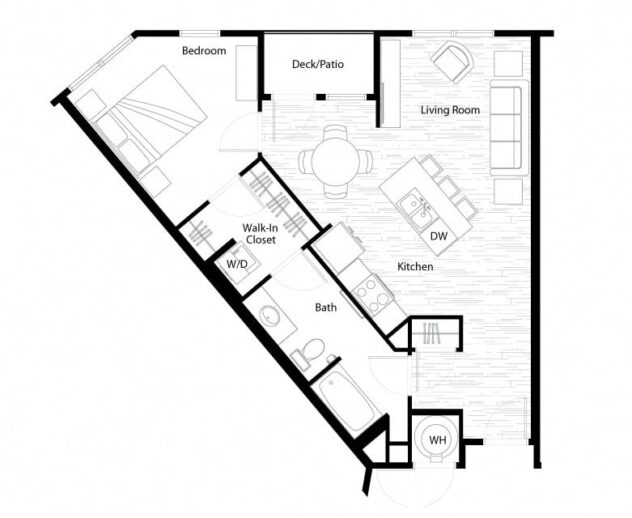 Rendering of the Clarkson floor plan with 1 bedroom[s] and 1 bathroom[s] at Windsor at Broadway Station