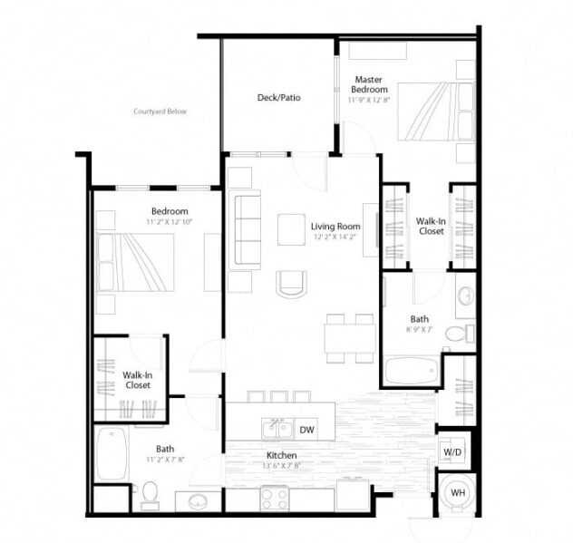 Rendering of the Corona floor plan with 2 bedroom[s] and 2 bathroom[s] at Windsor at Broadway Station