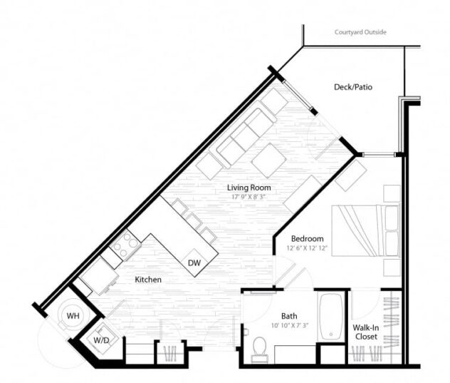 Rendering of the Gilpin floor plan with 1 bedroom[s] and 1 bathroom[s] at Windsor at Broadway Station