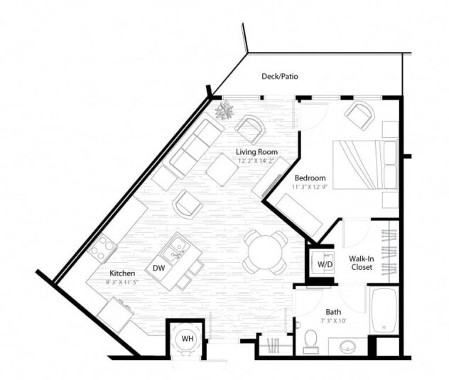 Rendering of the Logan floor plan with 1 bedroom[s] and 1 bathroom[s] at Windsor at Broadway Station