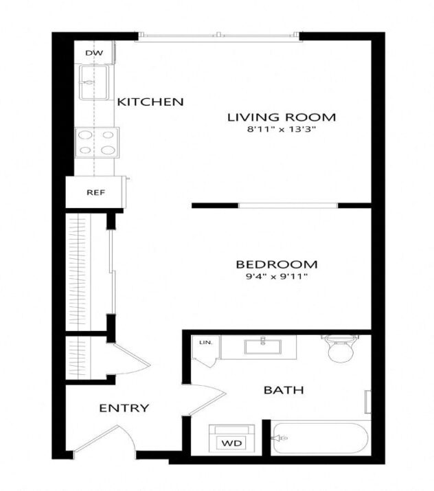 Rendering of the O3 floor plan with 1 bedroom[s] and 1 bathroom[s] at Windsor Queen Anne