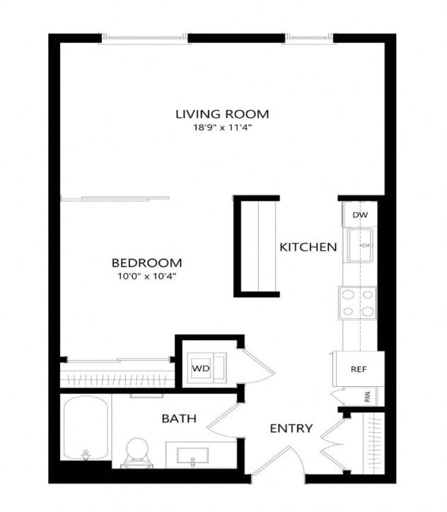 Rendering of the O4 floor plan with 1 bedroom[s] and 1 bathroom[s] at Windsor Queen Anne