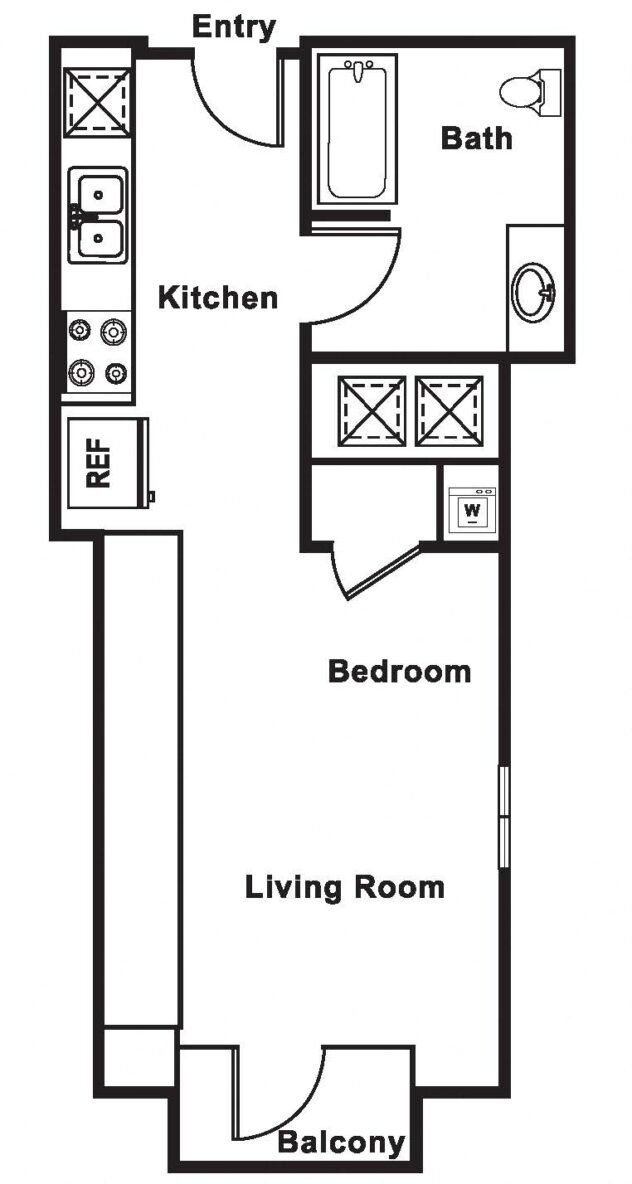 Rendering of the S3 floor plan with a Studio bedroom and 1 bathroom[s] at Cirrus