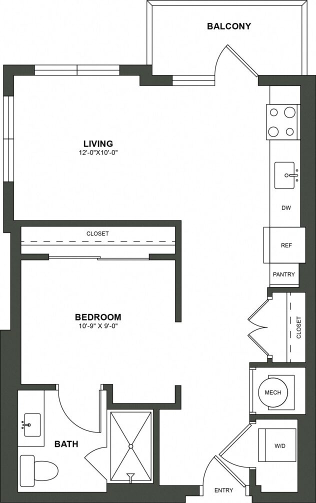 Rendering of the S4 floor plan with a Studio bedroom and 1 bathroom[s] at High Street