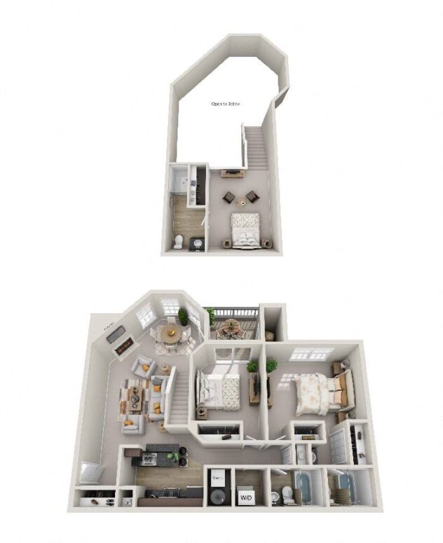 Rendering of the The Bethenny (B5) floor plan with 2 bedroom[s] and 3 bathroom[s] at Windsor Kingstowne