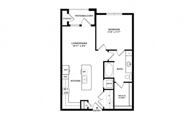 Rendering of the The Canal - A2 floor plan with 1 bedroom[s] and 1 bathroom[s] at Windsor Lakeyard District