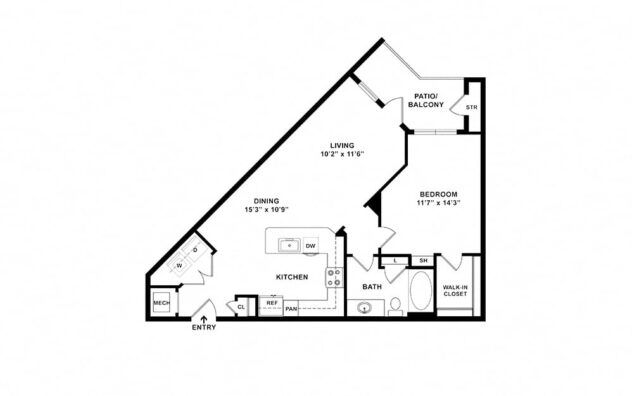 Rendering of the The Canoe - A3 floor plan with 1 bedroom[s] and 1 bathroom[s] at Windsor Lakeyard District